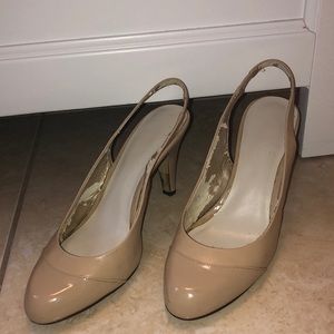 Beige open talon heels